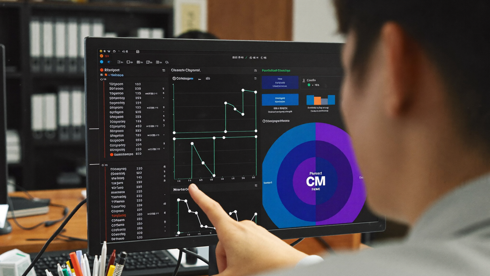 Empresario revisando analiticas CRM en monitor de ordenador