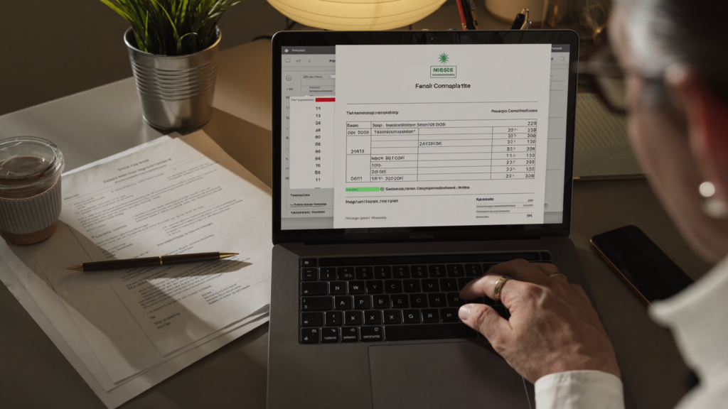 Autonomo o pequeno empresario creando factura electronica en laptop