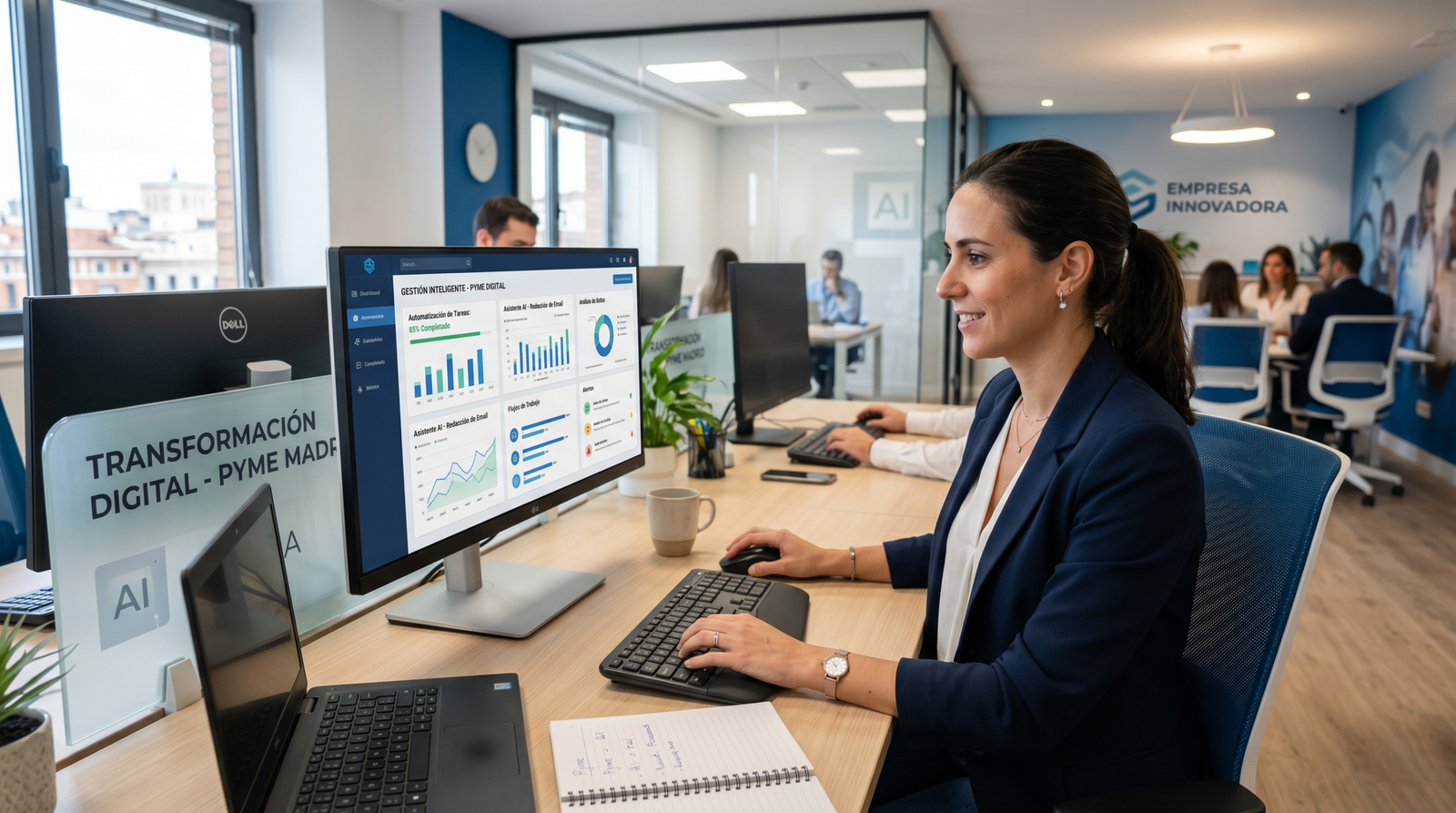 Profesional usando herramientas de inteligencia artificial en su empresa