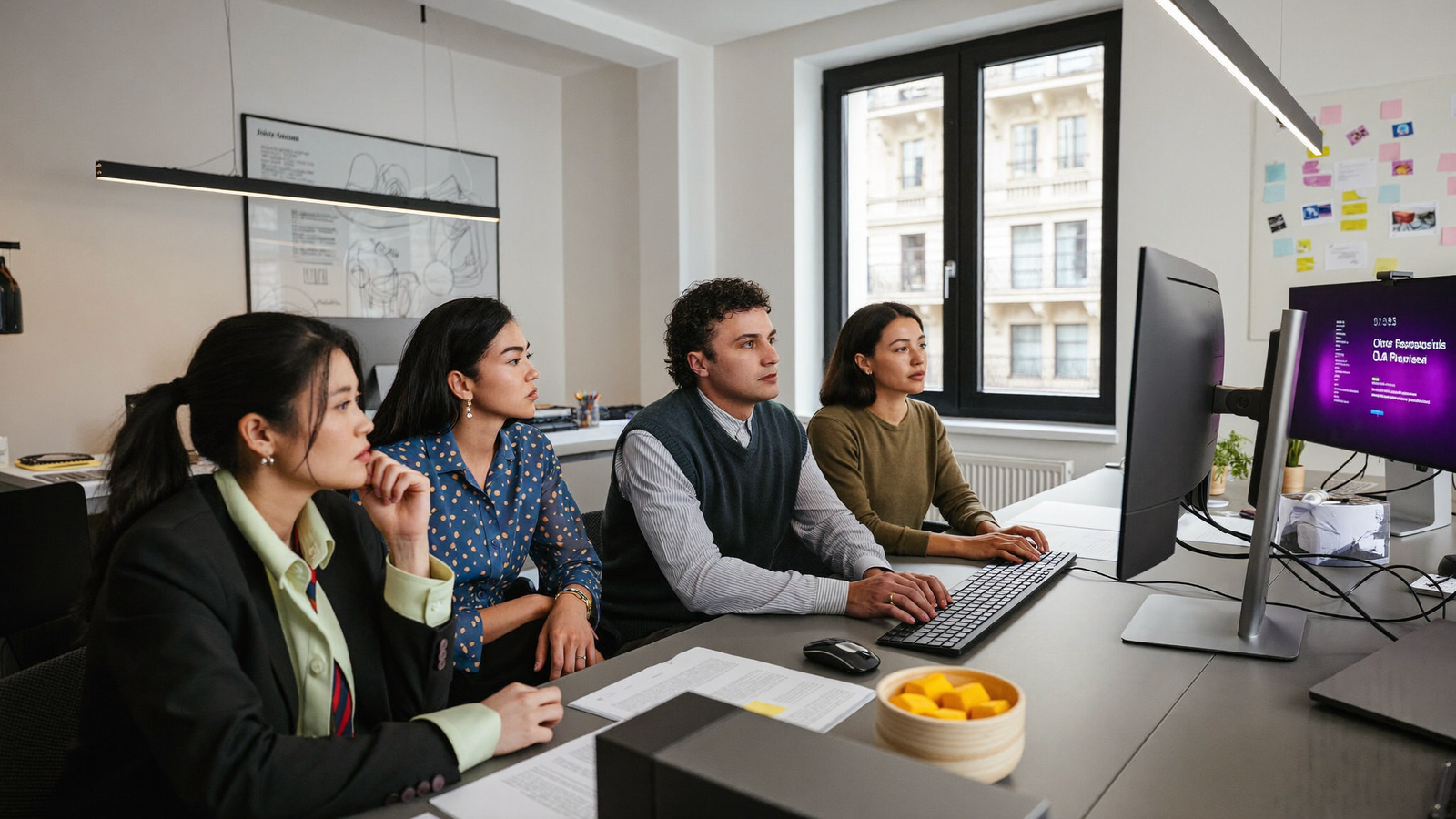 Equipo de empresa revisando funciones de Microsoft 365 Copilot en reunion