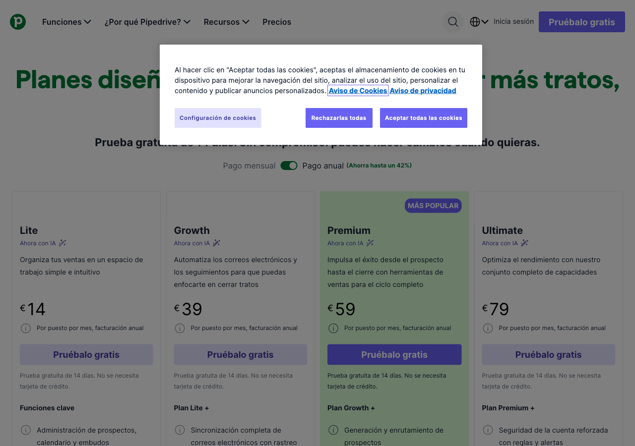 Precios de Pipedrive para pymes verificados en julio de 2026